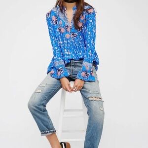 Free People Wildflower Fields Tunic Spring Floral Boho Size Medium